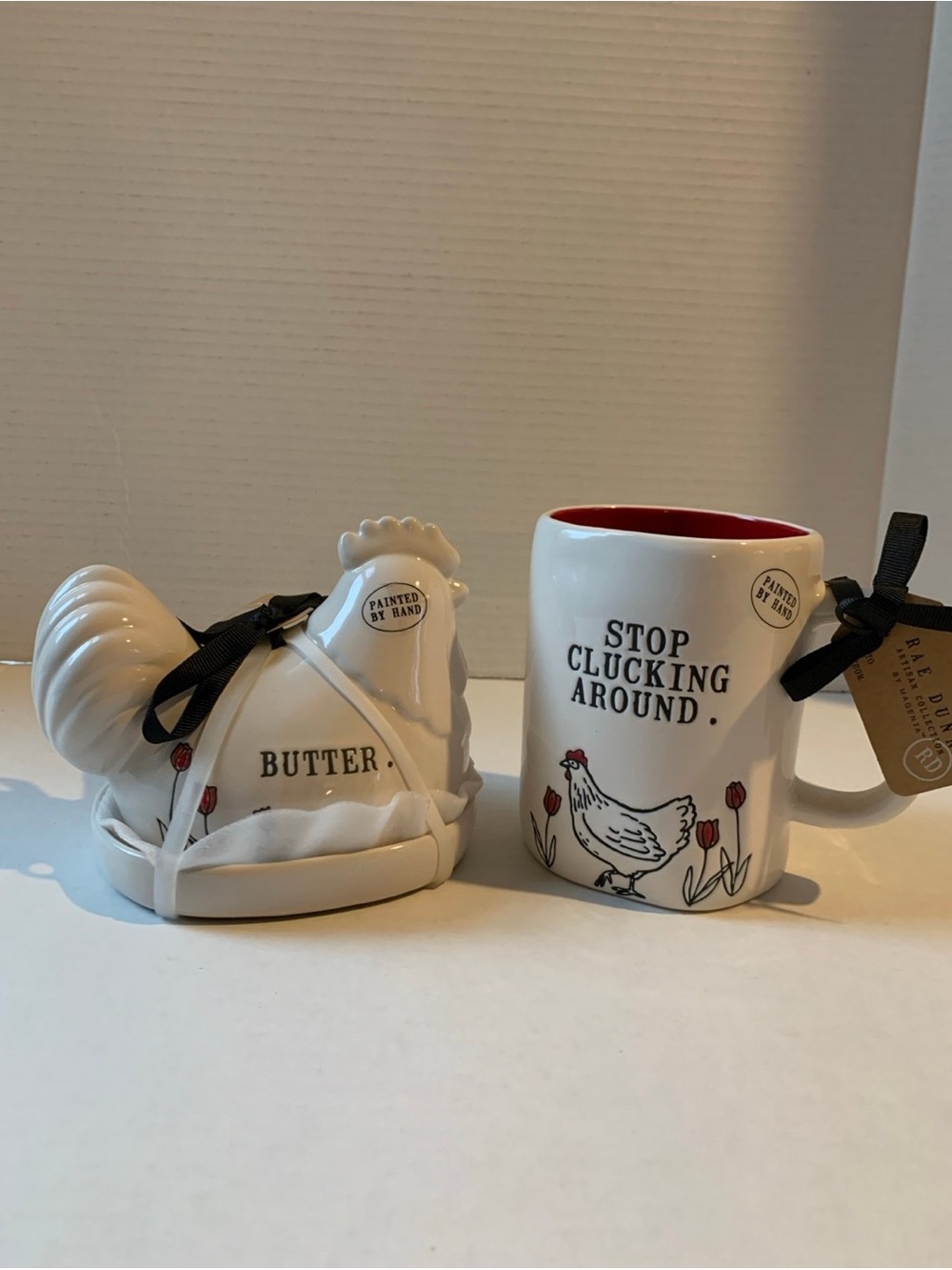 Rae Dunn Stop Clucking Around Mug And Butter Dish Set New